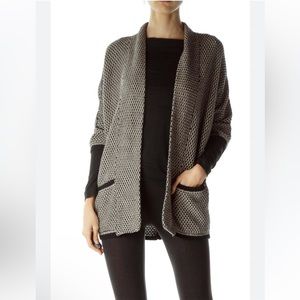 NEW Splendid Black & Cream Cotton Silk Blend Crocheted Knit Open Front Cardigan